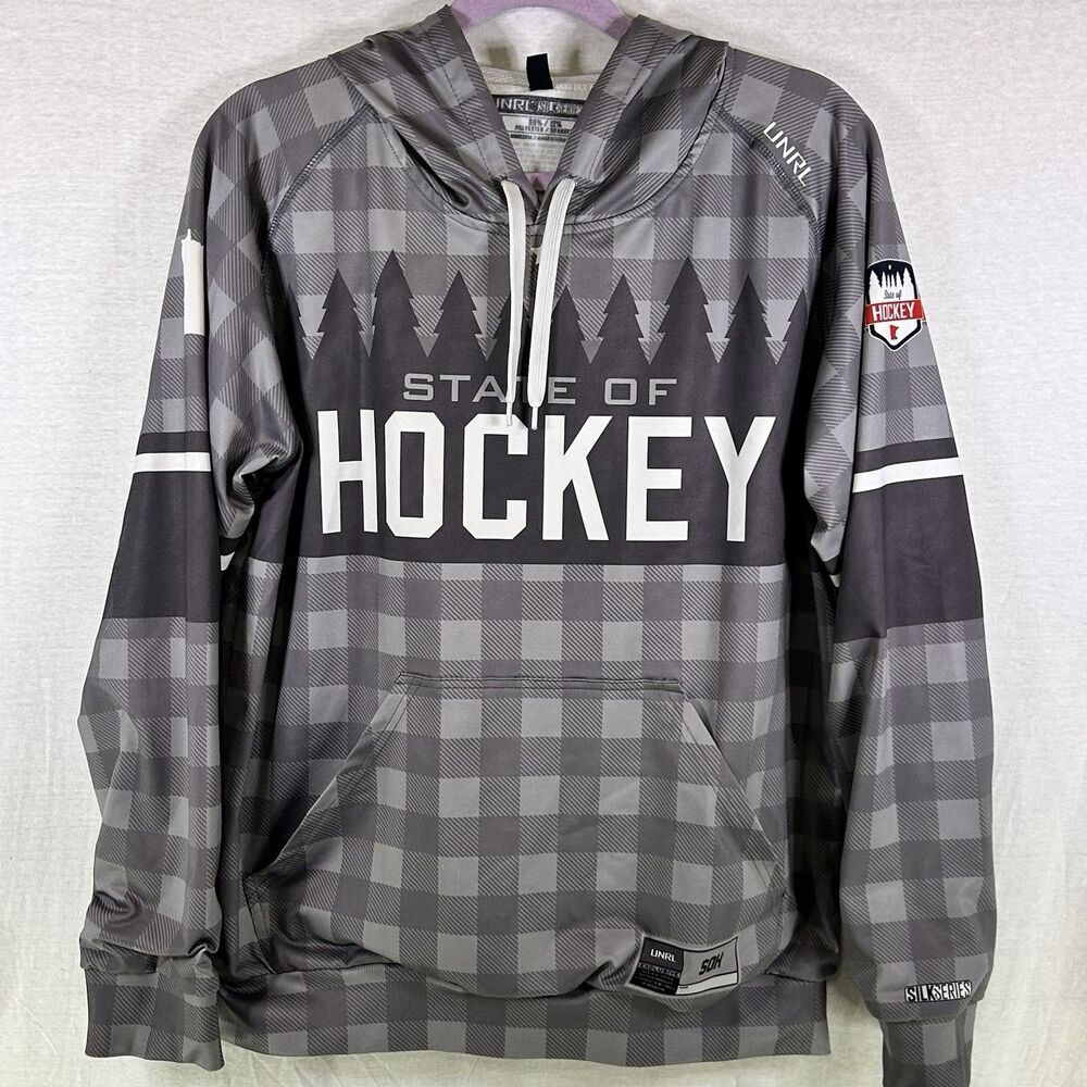 UNRL Minnesota Silk Series State Of Hockey Gray Pullover Hoodie Men Size Small